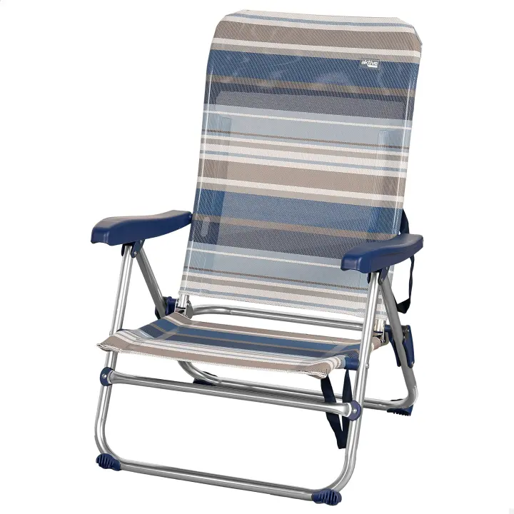 Silla de playa plegable baja 5 posiciones a rayas azules y grises Aktive - 1