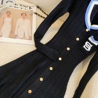 YuooMuoo elegante bordado carta tejido Maxi Otoño Invierno marca moda señora entallado negro suéter vestido batas de oficina - details 7