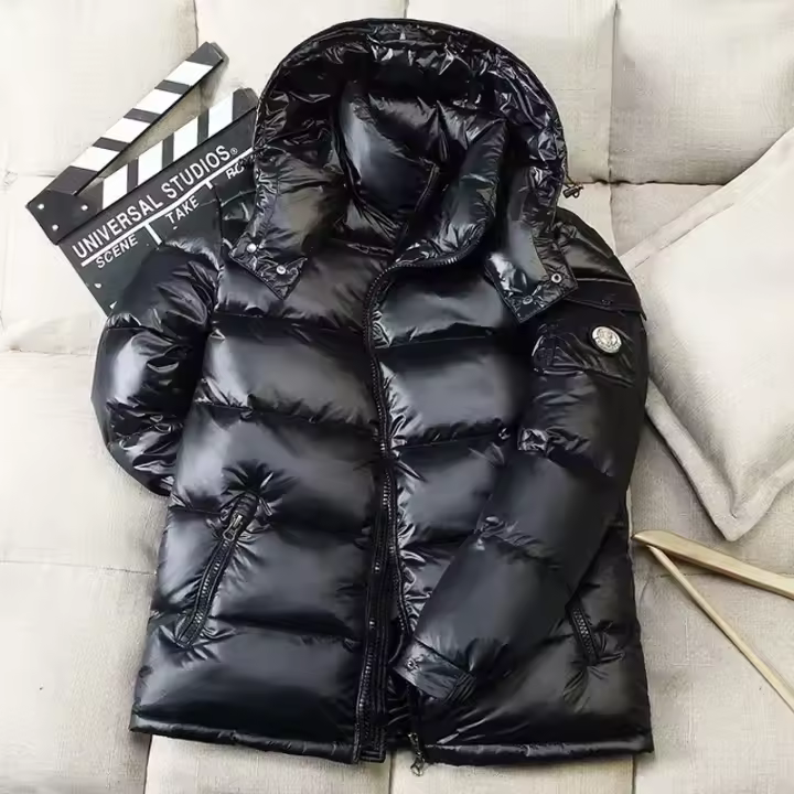 Chaqueta acolchada con capucha para hombre, abrigo corto de plumas de pato, informal, brillante, impermeable, Invierno - 1