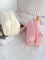 Bolsa De Maquillaje De Peluche Larga Para Mujer Bolsa De Cosméticos Pequeña Para Viaje Cierre De Cremallera Toiletry Ecológica Bolsa De Lavado De Estilo Sólido - details 4