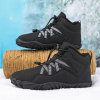 Botas de nieve de invierno para mujer, botines forrados de piel cálida sin cordones, Botas de senderismo descalzas, botines de caja de punta ancha - details 9