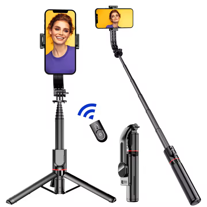 Trípode de Teléfono de Palo de Selfie de Aleación de Aluminio de 104,14 cm, Extensible 3 en 1 con Mando Inalámbrico y Soporte de Trípode de Rotación 360 para iPhone 14/13/12/11 Pro/XS Max/XS/XR/X, para Smartphone Android, portátil, ligero - 1
