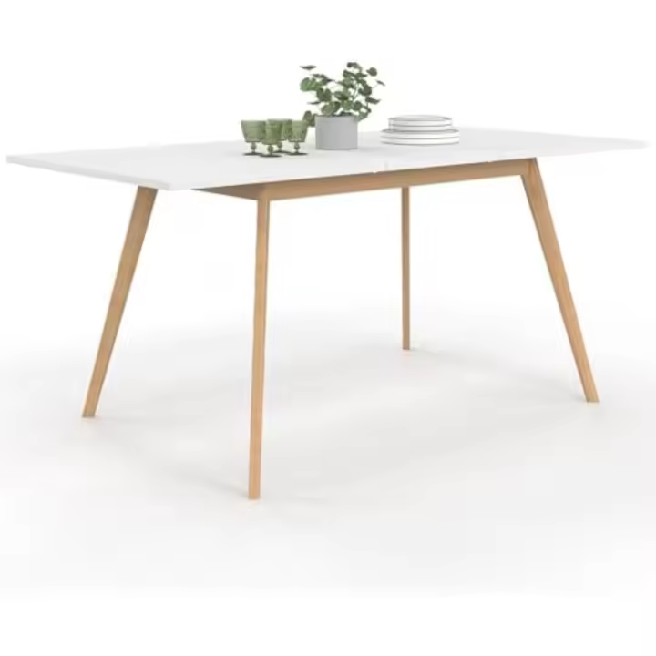Mesa extensible rectangular 4-8 personas, 120-160 cm, color blanco - 1