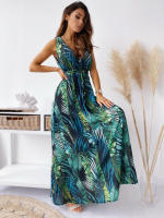 Vestido largo de verano sin mangas para mujer, estampado vintage, cuello en V, elegante, para fiesta en la playa - details 2