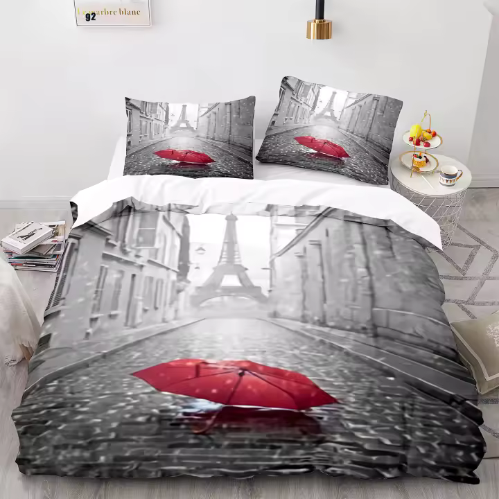 Juego de Ropa de Cama de Torre Eiffel Funda de Edredón, Funda de Almohada, Cubierta de Colchón para Rey, Reina, Tamaño Cama Twin Francia, Paris - 1