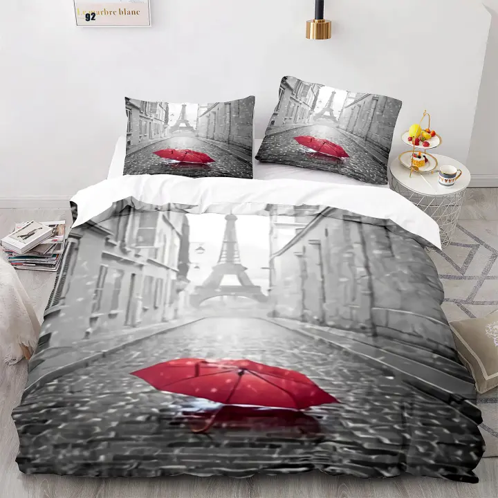 Juego de Ropa de Cama de Torre Eiffel Funda de Edredón, Funda de Almohada, Cubierta de Colchón para Rey, Reina, Tamaño Cama Twin Francia, Paris - 1