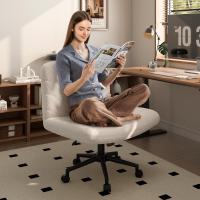 Silla de Oficina sin Reudas, Silla Piernas Cruzadas con Función Mecedora, Silla de Escritorio Ancha para Juegos, Silla de Maquillaje sin Brazos para Casa, Marfil - details 10