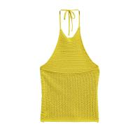 PB&ZA2025 estilo vacacional chaleco suéter con textura hueca y cuello halter top de tirantes para mujer nuevos productos de verano - details 2