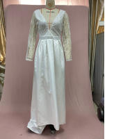 2025 nuevo vestido elegante hasta la cintura con encaje de lentejuelas, vestido de noche blanco de manga media con cuello en V simple - details 8