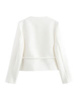 Elegant Black White Jacket For Women Autumn O Neck Long Sleeve Crop Coat Single Breasted With Belt Lady New Outerwear - details 17