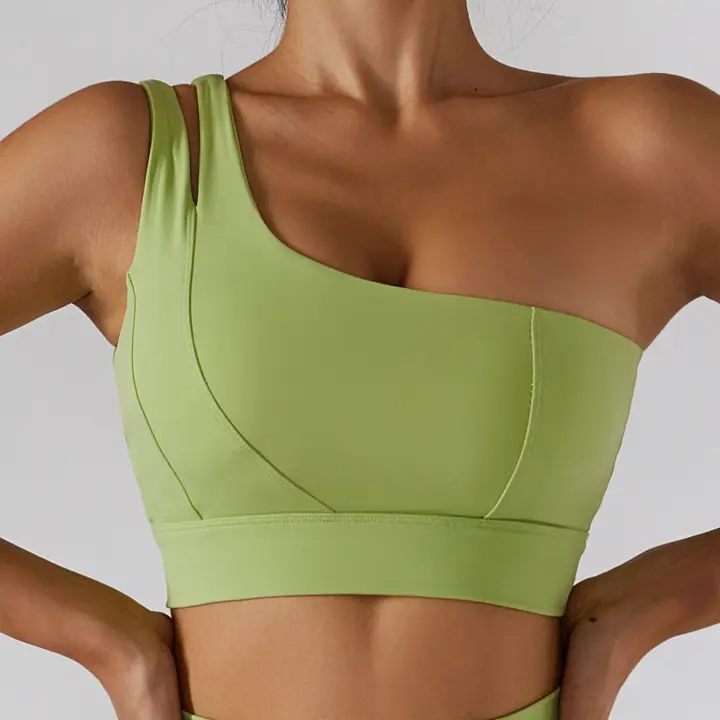 Sujetador deportivo sexy de un solo hombro para mujer, ropa interior de entrenamiento de gimnasia, chaleco para correr de alto soporte - 1