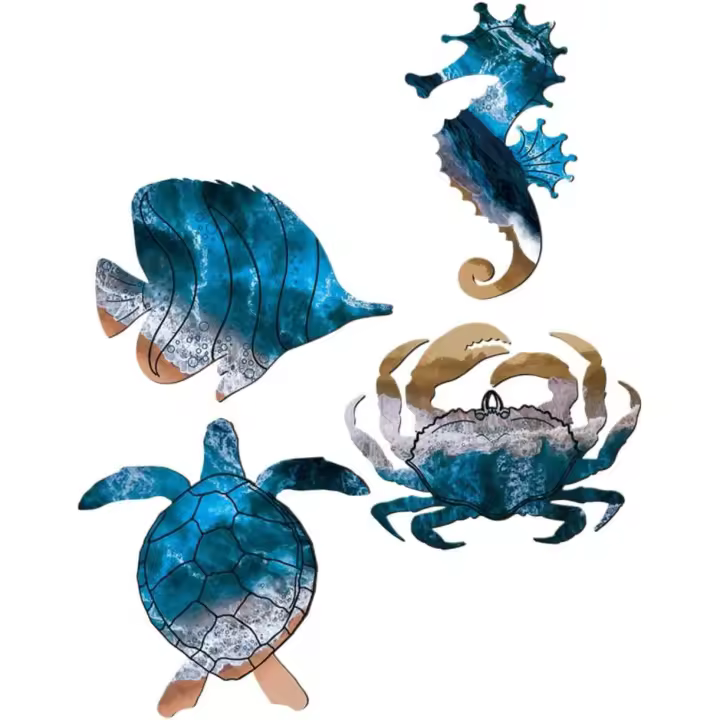 Juego de Decoración de Pared de Vida Marina Esculturas de Metal de Pescado para Exteriores - 1