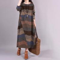 Jersey de manga larga con cuello redondo para mujer, vestido largo holgado a rayas con contraste de Color, ropa diaria para otoño e invierno - details 1