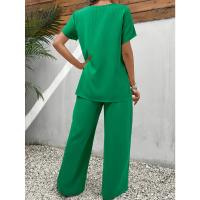 Moda Informal para Mujer 2025 Vestido Corto Liso con Cuello Redondo, Manga Corta, Top Irregular, Pantalones Cortos de Cintura Elástica Conjunto de Dos Piezas - details 4