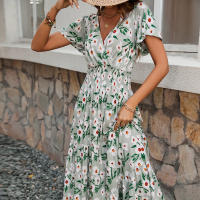 Falda Larga de Algodón con Estampado V-cuello Cintura Ajustada, Adelgazante, Moda para Mujeres - details 6