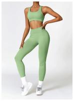 Conjunto de Yoga 2 Piezas Deporte para Mujeres Ropa de Gimnasio con Sujetador Deporte Mallas Cintura Alta Shorts Yoga Leggings Traje de Fitness Material Exterior de Nylon - details 11