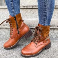 Tacones gruesos con punta redonda a la moda para mujer, botines, botas Martin - details 4