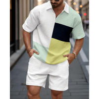 Conjunto de camisa y pantalones cortos con cremallera de un cuarto y cuello vuelto para hombre de tendencia de verano - details 9