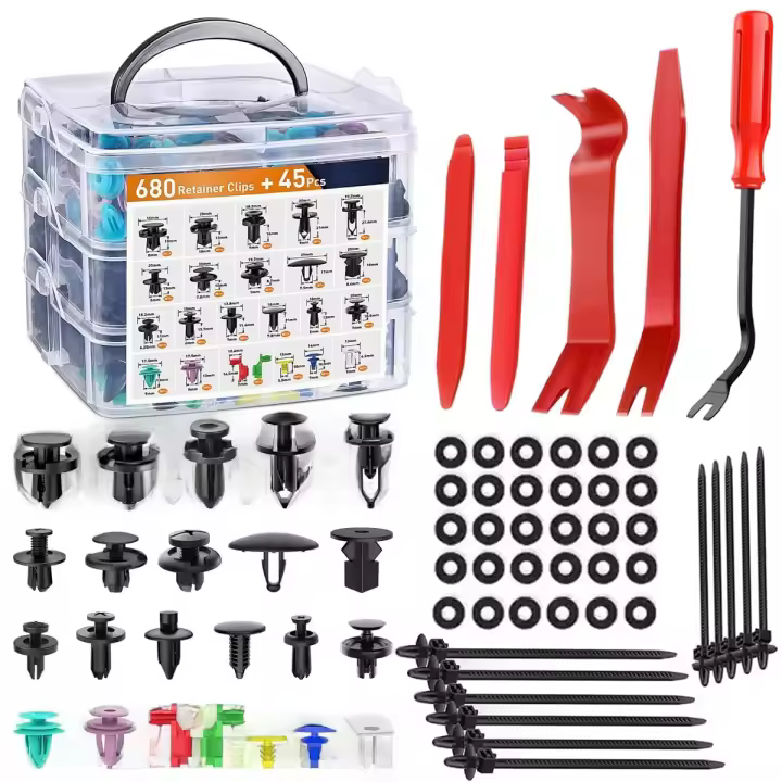 725 piezas con herramienta de extracción, clips universales para automóvil, juego de clips de nailon para paneles de puertas, revestimiento de guardabarros - 1