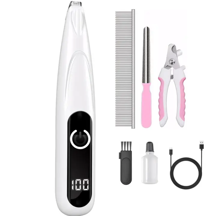 Cortapelos para patas de perro, cortapelos para gatos de poco ruido para el aseo, cortapelos para perros, patas de gatos, afeitadora impermeable para perros, afeitadora para mascotas pequeñas para perros, cortapelos con luz LED - 1