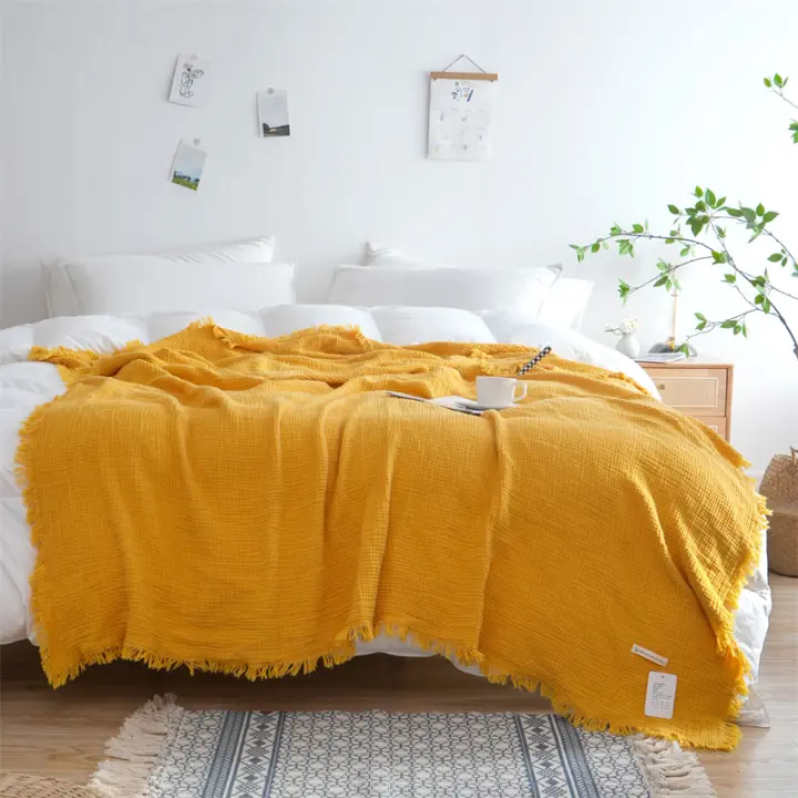 Bonenjoy-Manta de algodón 100%, manta de cama Jacquard, chal de viaje, toalla para sofá, manta para hogar/coche/oficina, mantas suaves para siesta de alta calidad - 1