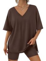 Ropa de descanso para mujer, conjunto de 2 piezas, camiseta de manga corta de gran tamaño, chándal de playa, pantalones cortos, conjunto S-XXL - details 0