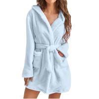 Bata de baño esponjosa con capucha para mujer, albornoz de invierno, ropa de casa para mujer - details 6