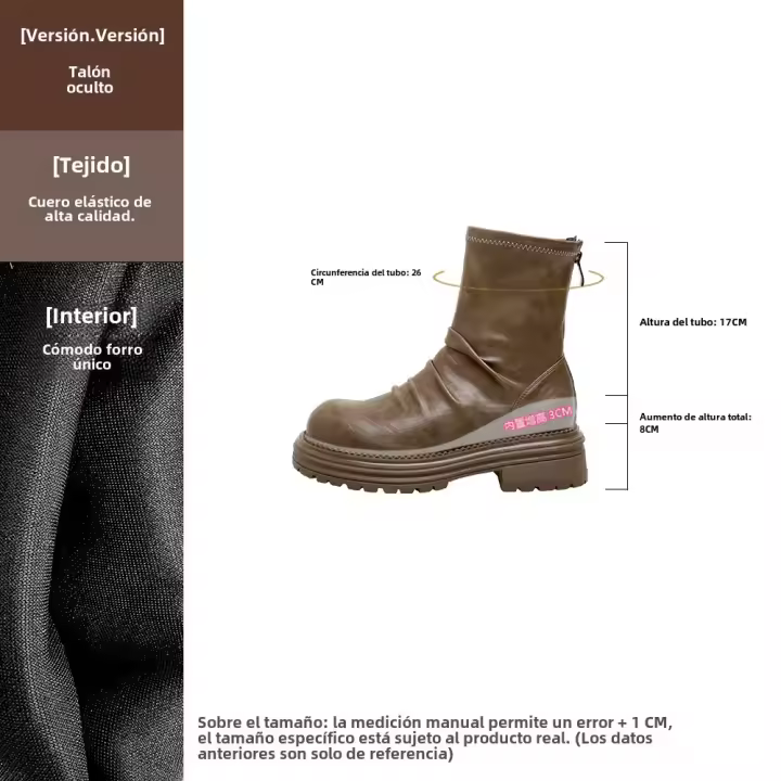 Botas cortas delgadas para mujer con muescas finas en las piernas, tacón grueso, cremallera trasera y elástico en la parte trasera. - 1