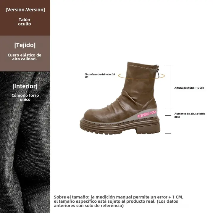 Botas cortas delgadas para mujer con muescas finas en las piernas, tacón grueso, cremallera trasera y elástico en la parte trasera. - 1