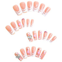 Blanco francés borde lazo taladro estilo uñas hojas flor manicura - details 2