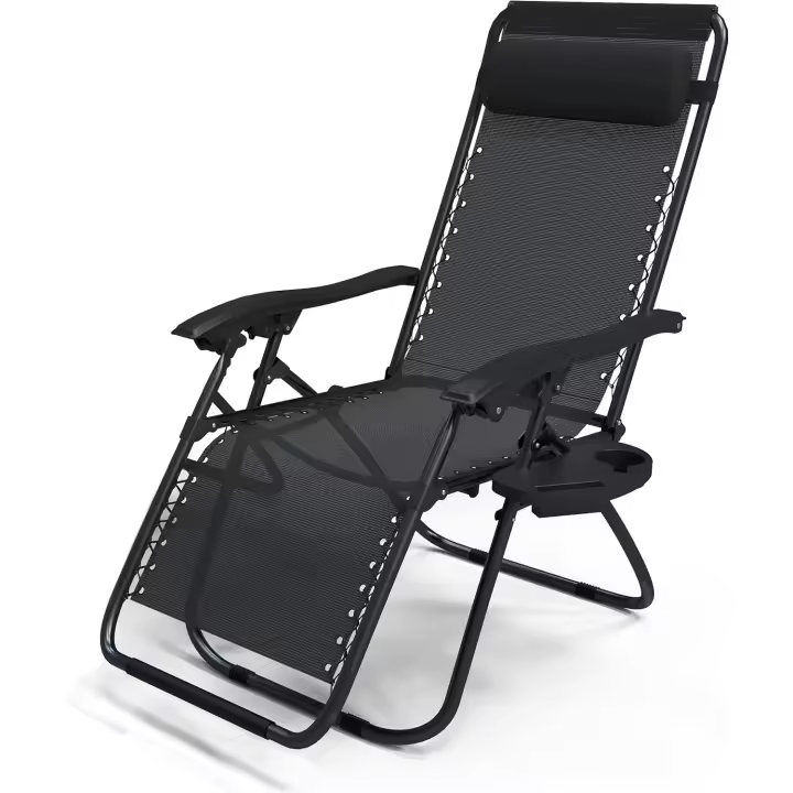 Jardín Multiposicionable Plegable, Gravedad Cero Reclinable, con Soporte para Bebidas y Reposacabezas Axtraíble, Carga máxima 120kg, Negro - 1
