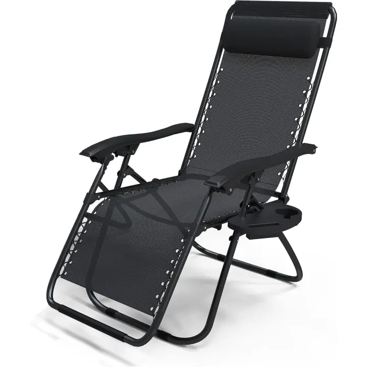 Jardín Multiposicionable Plegable, Gravedad Cero Reclinable, con Soporte para Bebidas y Reposacabezas Axtraíble, Carga máxima 120kg, Negro - 1