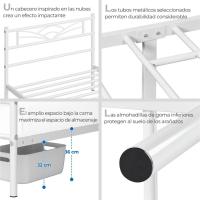 Cama Individual con Espacio Bajo Marco Metal Altura 32 cm Cama Individual con Cabecera para Colchón de 90 x 190 cm Blanco - details 15