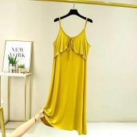 Camisón modal de verano: estilo con tirantes, diseño de línea A suelto y adelgazante, vestido largo con capa interior fina, falda elegante para el hogar de talla grande - details 0