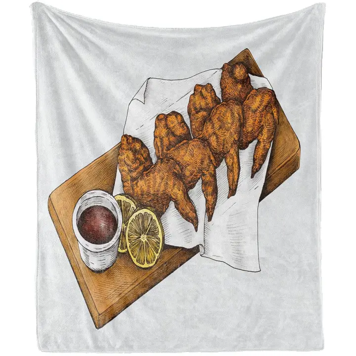 Manta de Lanzamiento de Franela Suave con Imagen Gráfica de Alas de Pollo y Salsa - 1
