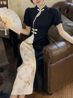 Vestido elegante de talla grande para mujer, nuevo estilo, Cheongsam mejorado, pintura de tinta Oriental, verano - details 4