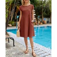 Vestido de Mujer de Moda de Verano 2025, Algodón Lino, Cuello Redondo y Corte en A. - details 1