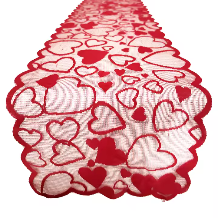 Romántico Mantel de Encaje para Cena de San Valentín Diseño Rectangular con Bandera de Mesa Roja - 1