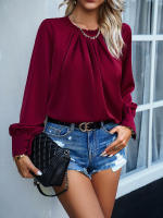 Top elegante de manga larga con cuello de encaje para mujer, ropa Lisa para otoño e invierno, 2023 - details 9