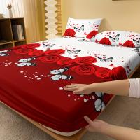 Sábana Ajustada Cepillada De 1 Pieza, Protector De Colchón Estampado De Mariposa Roja Y sin Funda De Almohada - details 3