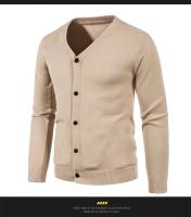 Cárdigan de punto para hombre, M-5XL de otoño, suéter fino básico elástico ajustado con cuello en V, abrigo informal versátil de Color sólido, 2024 - details 6