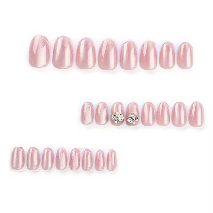 Puntas de uñas de ojo de gato rosa, uñas de borde suave e inocuo, prensadas para actuaciones en escenario - 1