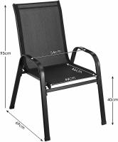 Juego de 4 sillas de exterior apilables para patio, silla de comedor de textileno, estructura de metal apilable, peso de carga 150 kg, negro, marrón, gris - details 4