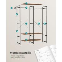 Armario Portátil Plegable Organizador de Ropa con Barras de Colgar Estantes de Almacenamiento con Ganchos Extraíbles Marrón Rústico Tamaño 40 x 94,5 x 180 cm - details 6