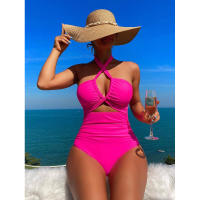 Nuevo traje de baño para mujer, traje de baño de una pieza de cintura alta de Color sólido, Bikini - details 7