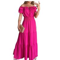 2025 nuevo vestido de péndulo de manga de burbuja con borde de hoja de loto de color sólido de moda - details 1