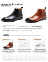 Cabeza cuadrada Chelsea Boots Zapatos de cuero con cremallera lateral de cuero para hombres Botas cortas con plataforma - details 1