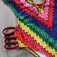 Traje de Baño de Tela Adhesiva de Una Pieza Floral Monokini sin Espalda de Corte Alto - details 6