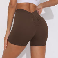Hamidou pantalones cortos de Yoga de Color sólido para mujer, pantalones cortos deportivos elásticos de cintura alta para Fitness, glúteos de melocotón, pantalones de Yoga para correr - details 7