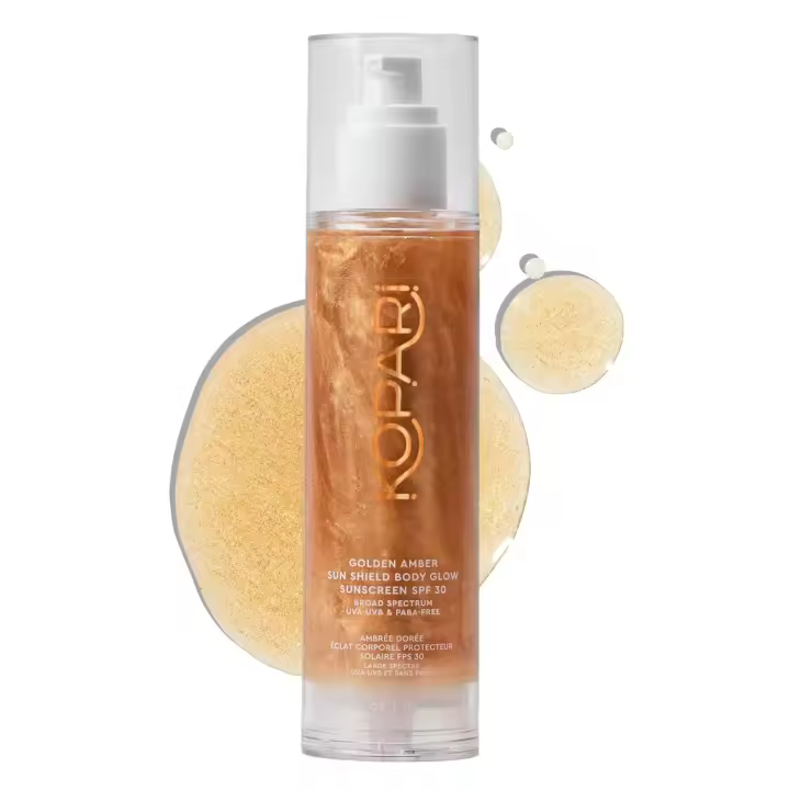 Kopari Sun Shield Body Glow, FPS 30 de amplio espectro, y textura de gel ligera que se absorbe rápidamente, no pegajosa, brillante. - 1
